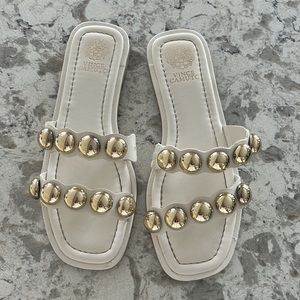Women’s size 8 Vince Camuto slides white with gold detail